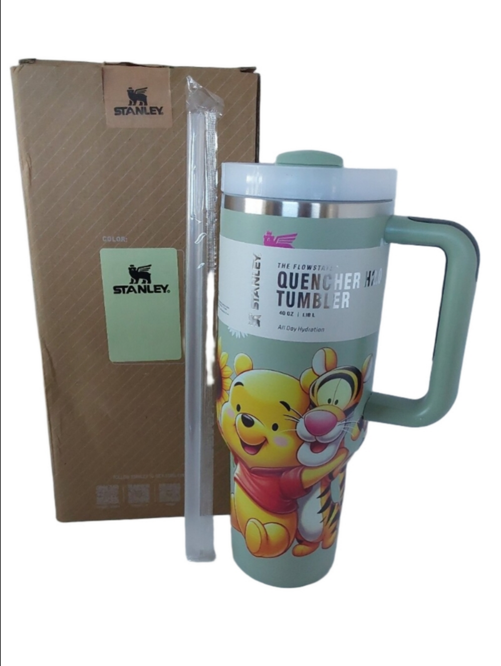 Stanley Quencher Tumbler - Light Green with Winnie the Pooh & Tigger 40oz
